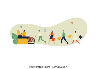 Vector illustration, peoples shopping concept, big sale