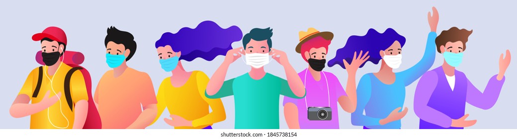 Vector illustration peoples wearing medical mask, Novel coronavirus (2019-nCoV), Concept of coronavirus quarantine.
