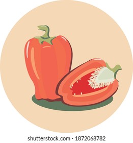 Ilustración vectorial de una pimienta, un icono, una pegatina, un boceto sobre una temática gastronómica, un color de fondo beige. Diseño para textiles de cocina, utensilios, café, carteles culinarios.