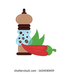 Vector illustration of pepper shaker. Food additive on a white background.