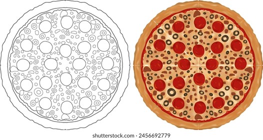 Vector illustration of a pepperoni pizza.