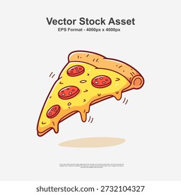 Vector illustration of a pepperoni pizza slice with melted cheese in EPS format. Perfect for fast food menus, restaurant branding, pizzeria logos, and tasty snack graphic designs.