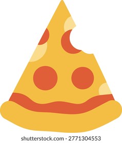 Vector illustration of a pepperoni pizza slice with a bite taken out, isolated on a white background.