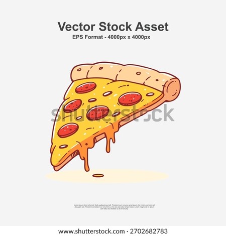 Vector illustration of a pepperoni pizza slice with melted cheese in EPS format. Perfect for fast food menus, restaurant branding, pizzeria logos, and tasty snack graphic designs.