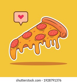 vector illustration of Pepperoni Pizza with yellow background and  heart