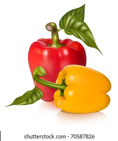 Vector illustration of peppers with leaves.