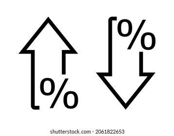 Vector illustration of percent arrow isolated icon in line style on white background.