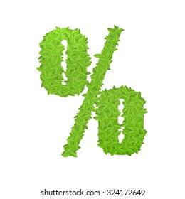 Vector illustration of percent sign consisting of green leaves