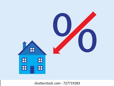 A vector illustration of the percentage slash turned into an arrow pointing down at a house.