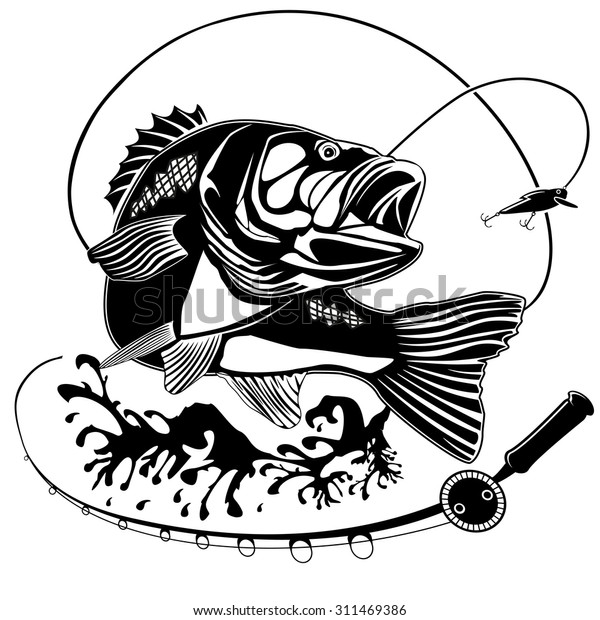 ペルチ魚と釣竿のベクターイラスト ベクターイラストは 釣りクラブ プリント ウェブ その他の工芸品のロゴや紋章の作成に使用できます のベクター画像素材 ロイヤリティフリー