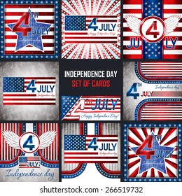 Vector illustration. Perfect big set postcards for Independence day. Modern and creative colorful illustration for greeting cards, posters, banners and flyers.