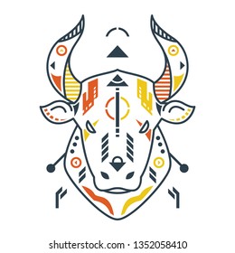 Vector Illustration. Perfect Bull Head in White Background. Unique Lineart Style