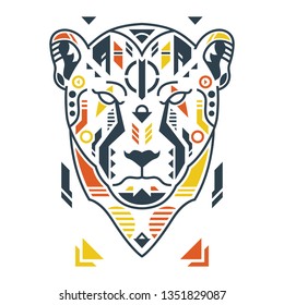 Vector Illustration. Perfect Cheetah Head in White Background. Unique Lineart Style