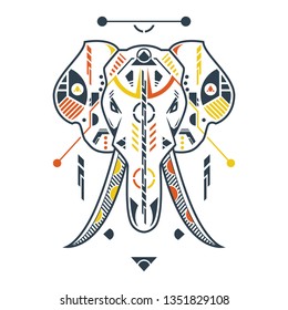 Vector Illustration. Perfect Elephant Head in White Background. Unique Lineart Style