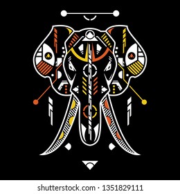 Vector Illustration. Perfect Elephant Head in Black Background. Unique Lineart Style