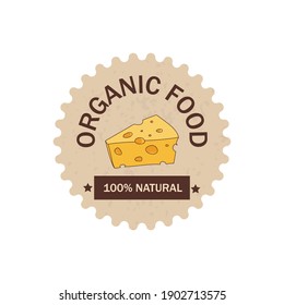 Vector illustration perfect for greeting cards, party invitations, posters, stickers, clothing. Silhouette of a cheese food icon. Sticker for an organic cheese