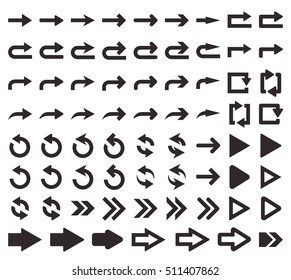 Vector illustration. Perfect pixel. Big set of arrow icons. The direction arrow. Design element for your web design, interfaces, menu, applications. 