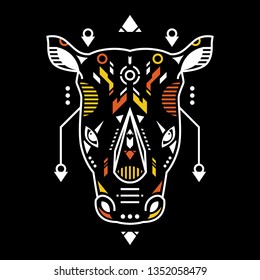 Vector Illustration. Perfect Rhino Head in Black Background. Unique Lineart Style