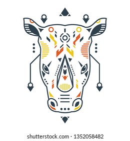 Vector Illustration. Perfect Rhino Head in White Background. Unique Lineart Style