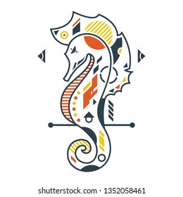 Vector Illustration. Perfect Seahorse in White Background. Unique Lineart Style