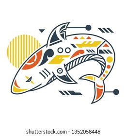 Vector Illustration. Perfect Shark in White Background. Unique Lineart Style