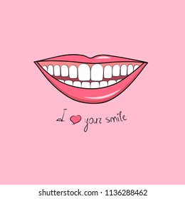 vector illustration of perfect smiles and text on pink background