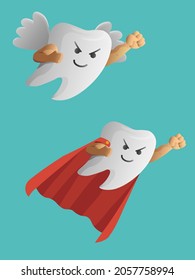 vector illustration perfect teeth cartoon
 that are flying in various gestures
