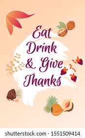 Vector illustration perfect for thanksgiving greeting card, poster, flyer, marketing materials, design for prints,banners, invitations, special offer. Warm autumn coloures with berries, leaves, nuts