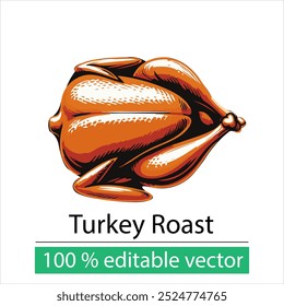Vector illustration of a perfectly roasted turkey, ideal for Thanksgiving and festive holiday celebrations. Showcases delicious cooking and festive meal concepts.