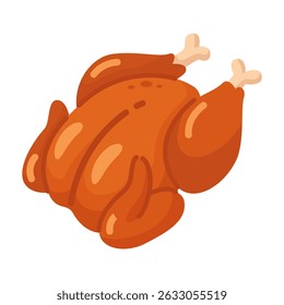 Vector illustration of a perfectly roasted whole chicken with crispy skin, ideal for culinary and food-related designs.