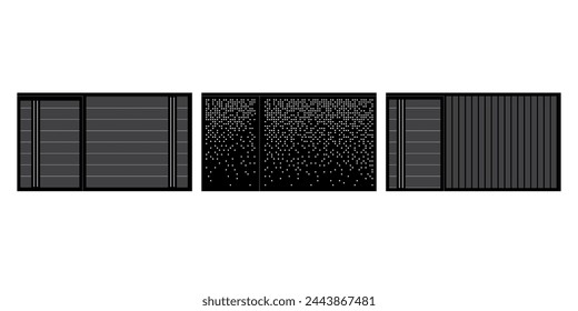 Ilustración vectorial de puerta de hierro perforado y paleta de hierro en color negro