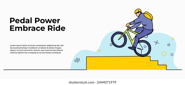 Vector illustration of performance of a man riding a bicycle. Modern flat in continuous line style.