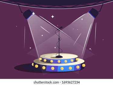 Vector illustration of a performance stage for the audience with a microphone on stage