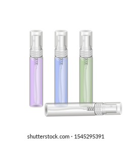 Vector illustration of a perfume atomizer to spray liquid in a different colour in glass bottle