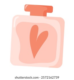 Vector illustration of perfume or lotion glass bottle with heart,  isolated on white background