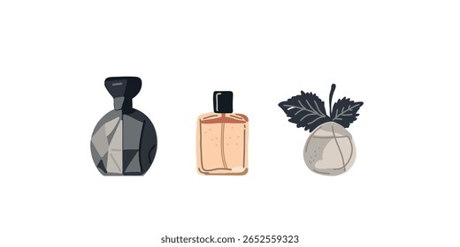 ilustração vetorial de um perfume definido em garrafas elegantes