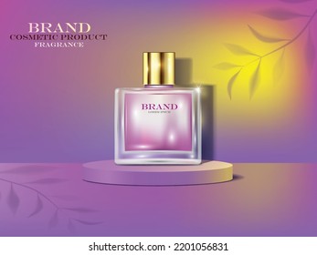 vector illustration perfume spray bottle on the pink color podium,use for cosmetic advertising and poster design.