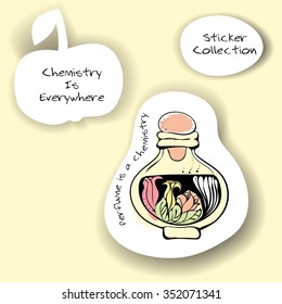 The vector illustration with the perfume. The sticker design for your project