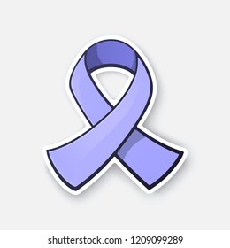 Vector illustration. Periwinkle or light purple ribbon, international symbol of awareness about Esophageal, Stomach, gastric cancer. Sticker in cartoon style with contour. Isolated on white background