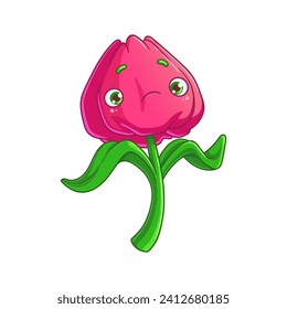 Vector illustration of a perplexed flower in cartoon style. A cute character looking surprised. Tulip sticker for social networks.