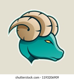 Vector Illustration of Persian Green Aries or Ram Cartoon Icon Side View isolated on a White Background
