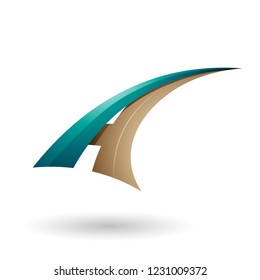 Vector Illustration of Persian Green and Beige Dynamic Flying Letter A isolated on a White Background