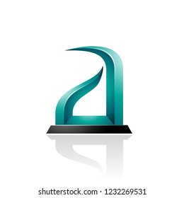 Vector Illustration of Persian Green and Black Bow-like Embossed Letter A isolated on a White Background