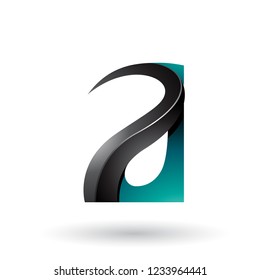 Vector Illustration of Persian Green and Black Glossy Curvy Embossed Letter A isolated on a White Background