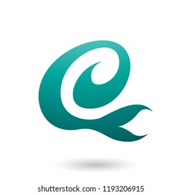 Vector Illustration of Persian Green Curvy Fun Letter E isolated on a White Background