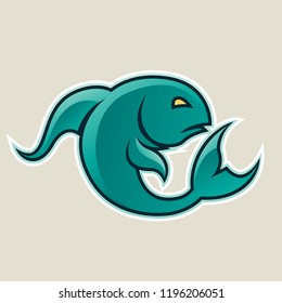 Vector Illustration of Persian Green Curvy Fish or Pisces Icon isolated on a White Background