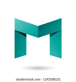 Ilustración vectorial de la letra M de papel plegado verde persa aislada en un fondo blanco