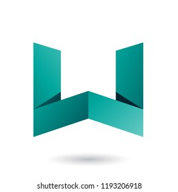 Vector Illustration of Persian Green Folded Paper Letter W isolated on a White Background