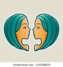 Vector Illustration of Persian Green Gemini or Twins Icon isolated on a White Background