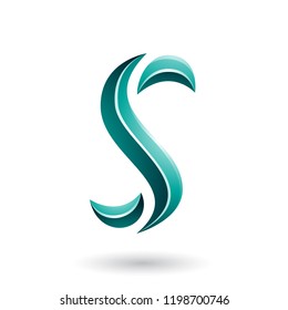 Vector Illustration of Persian Green Glossy Snake Shaped Letter S isolated on a White Background